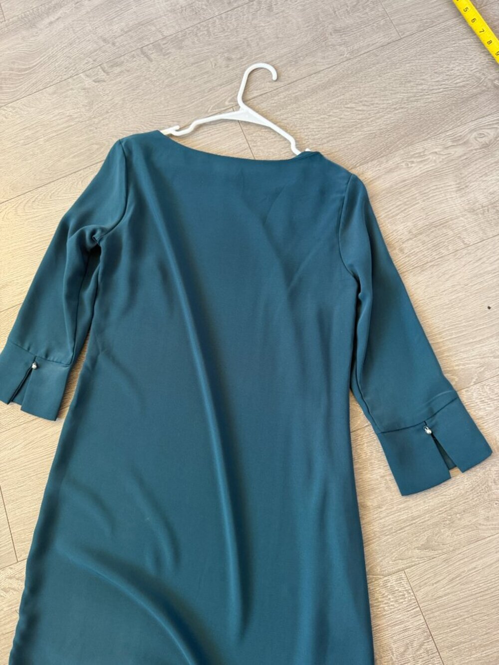 H&M Teal Shift Dress 3/4 Sleeve Boat Neck Career Dress Size 6 - Picture 9 of 11